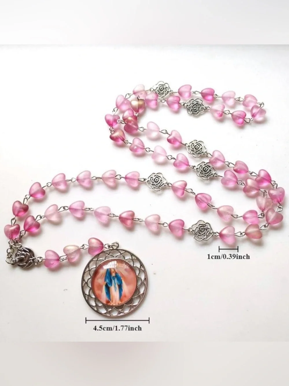 Pink Heart Rosary Necklace with Miraculous  Pendant. NWT🙏